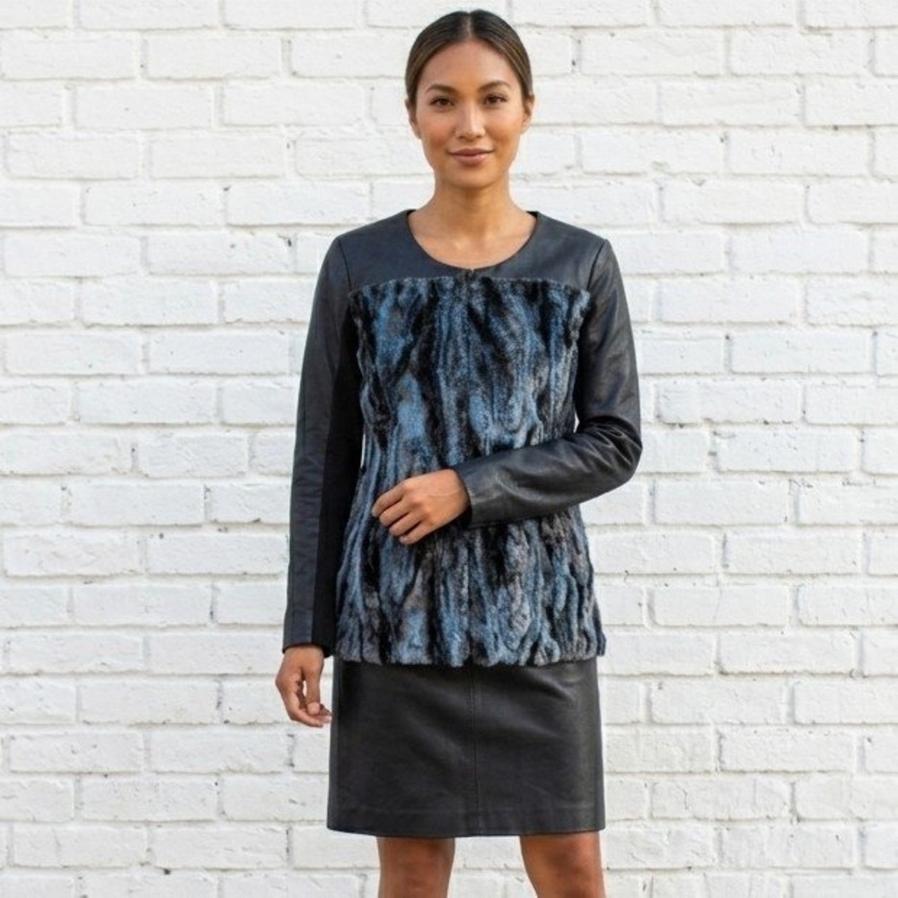 Vivian‎ Wong Faux Fur Vegan Leather Mixed Media Jacket Womens Medium Art To Wear